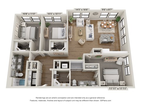 Floor plan for 3 beds, 2 baths, 1470 sqft